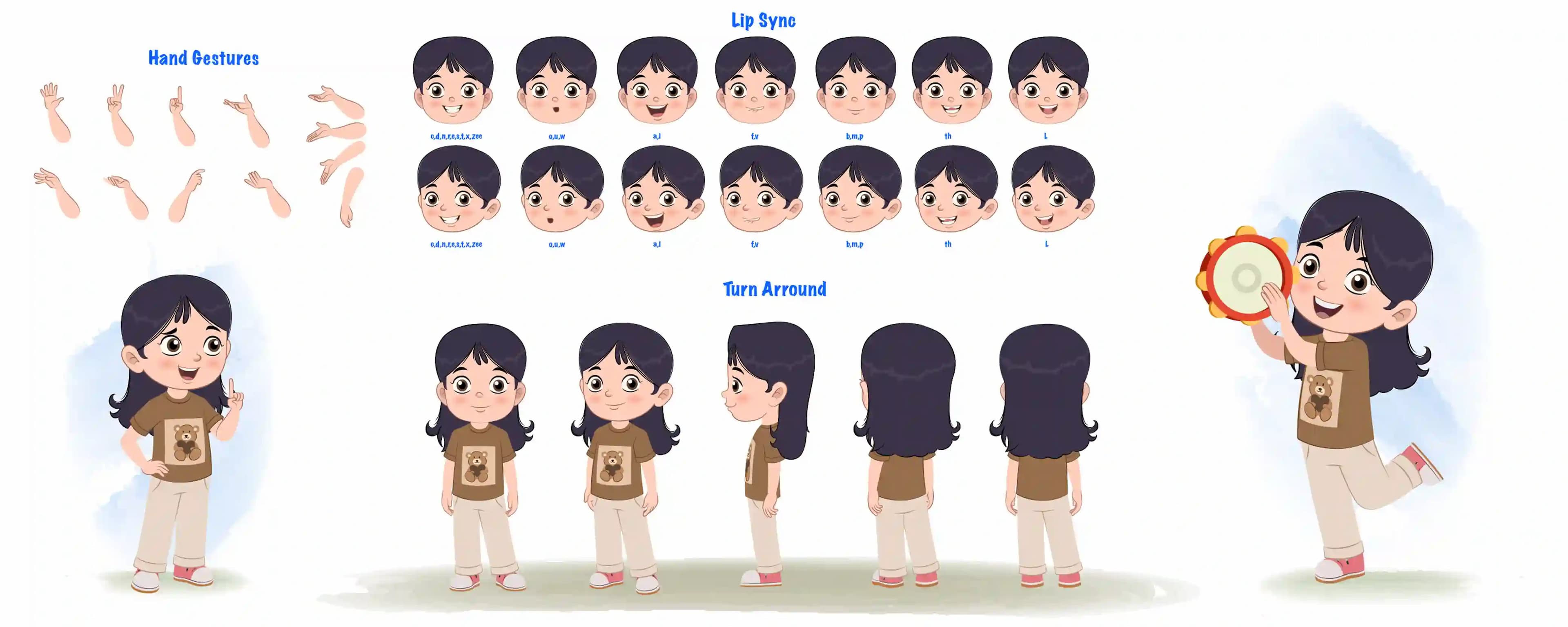 A little girl cartoon character construction/model sheet aka sai