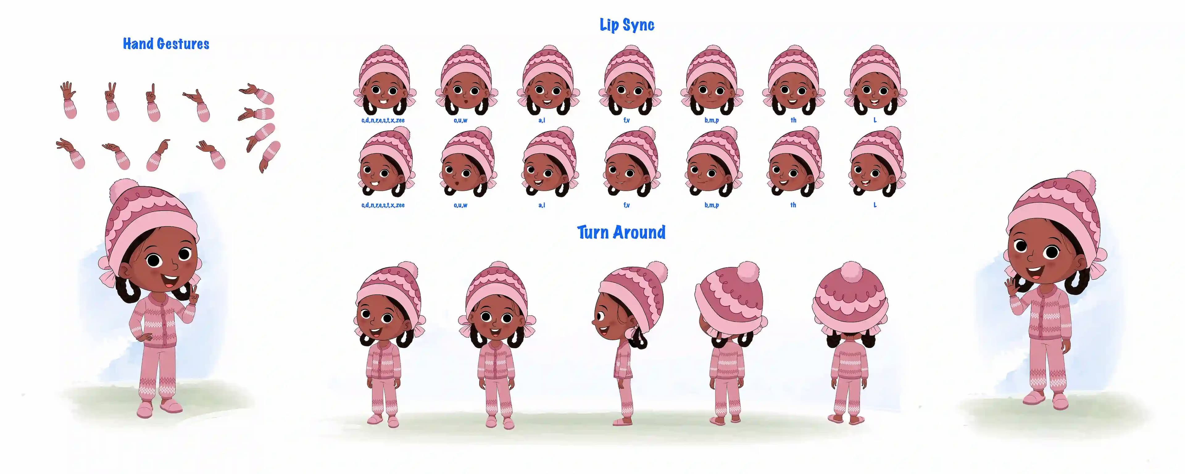 A cute girl cartoon character construction/model sheet aka tara