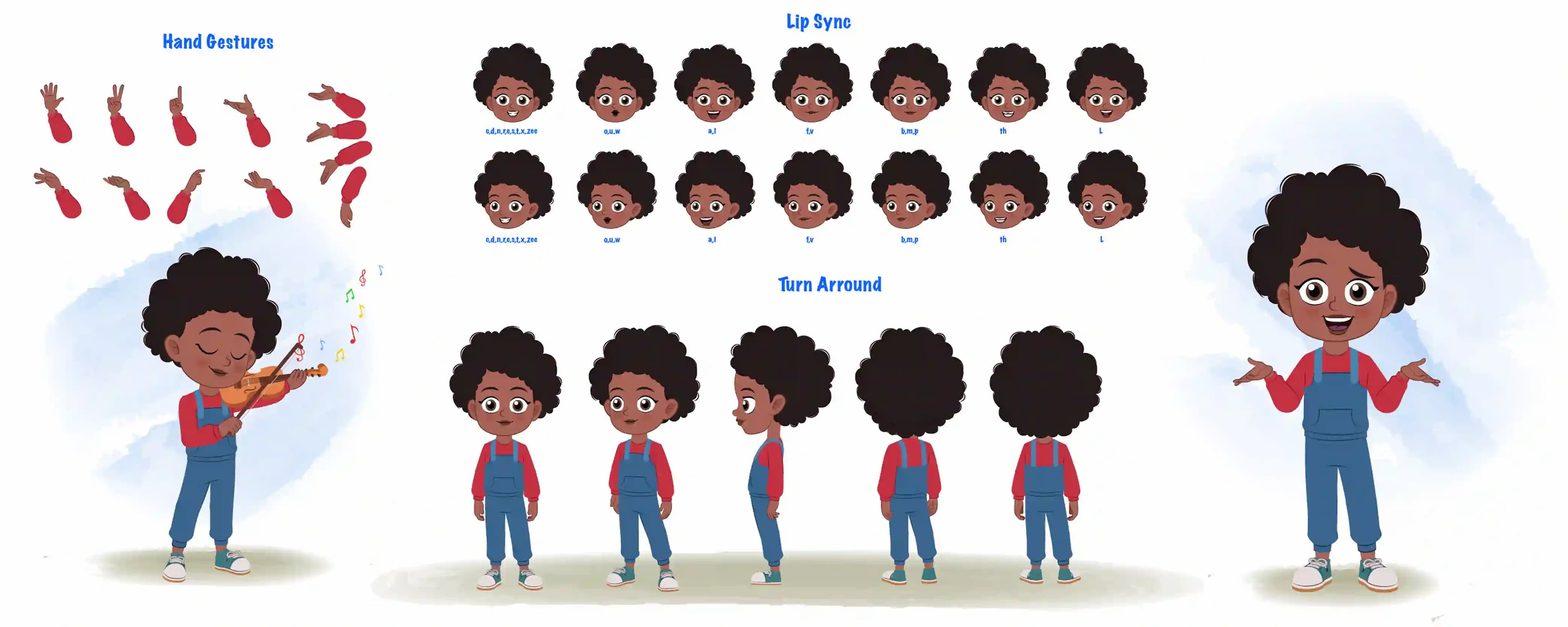 A cute black girl cartoon character construction/model sheet aka jenny