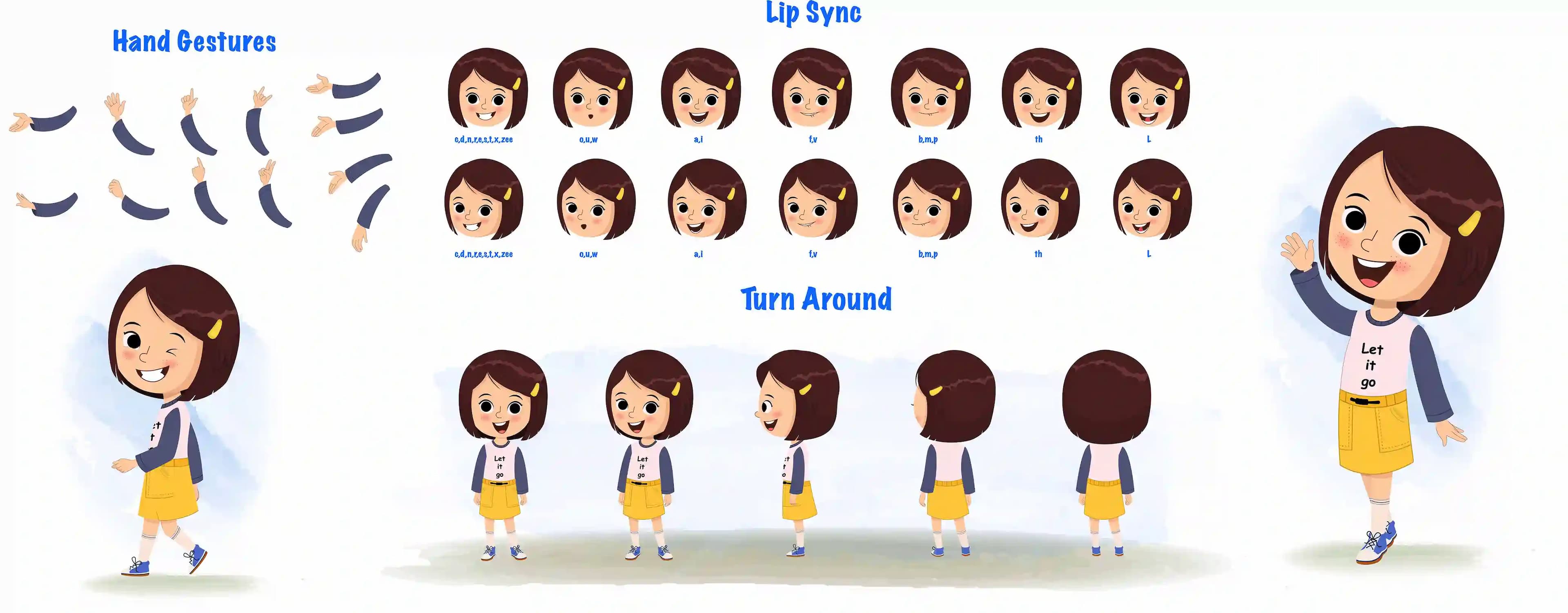 A cute little girl cartoon character construction/model sheet aka misti