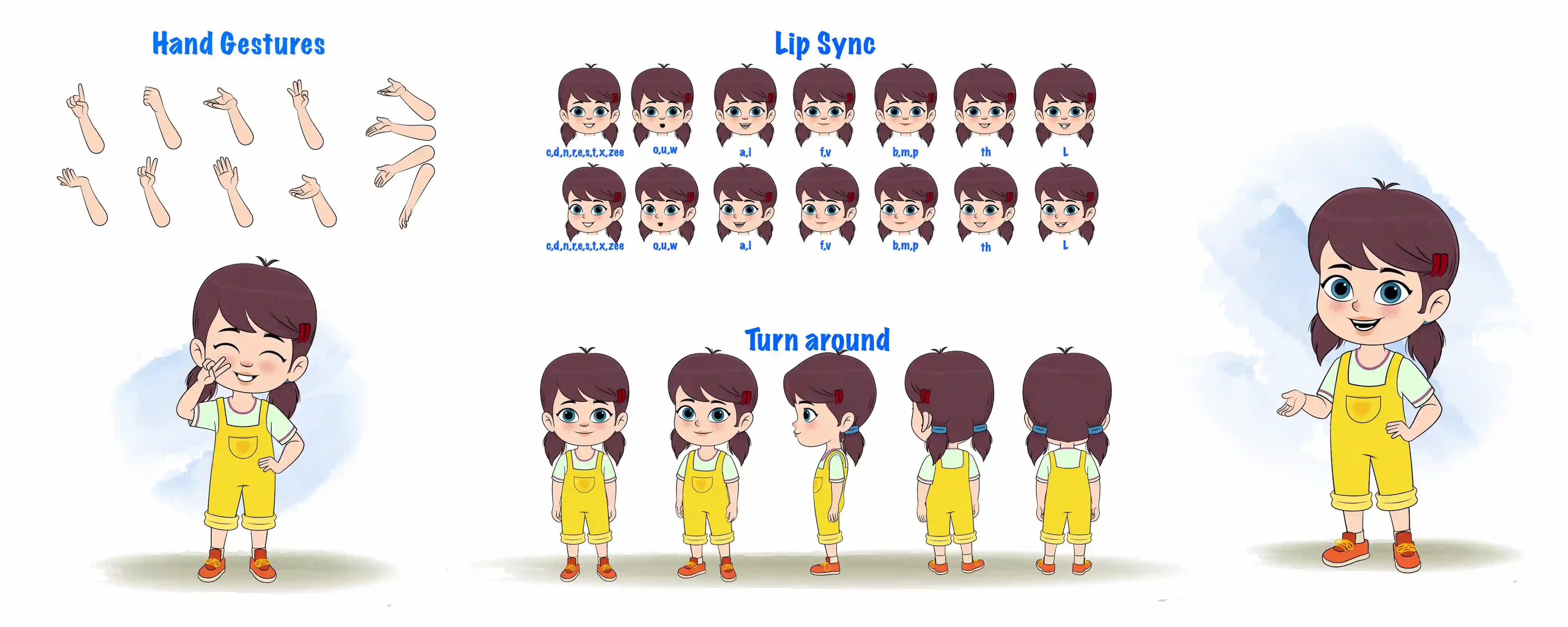 A cute girl cartoon character construction/model sheet aka alice