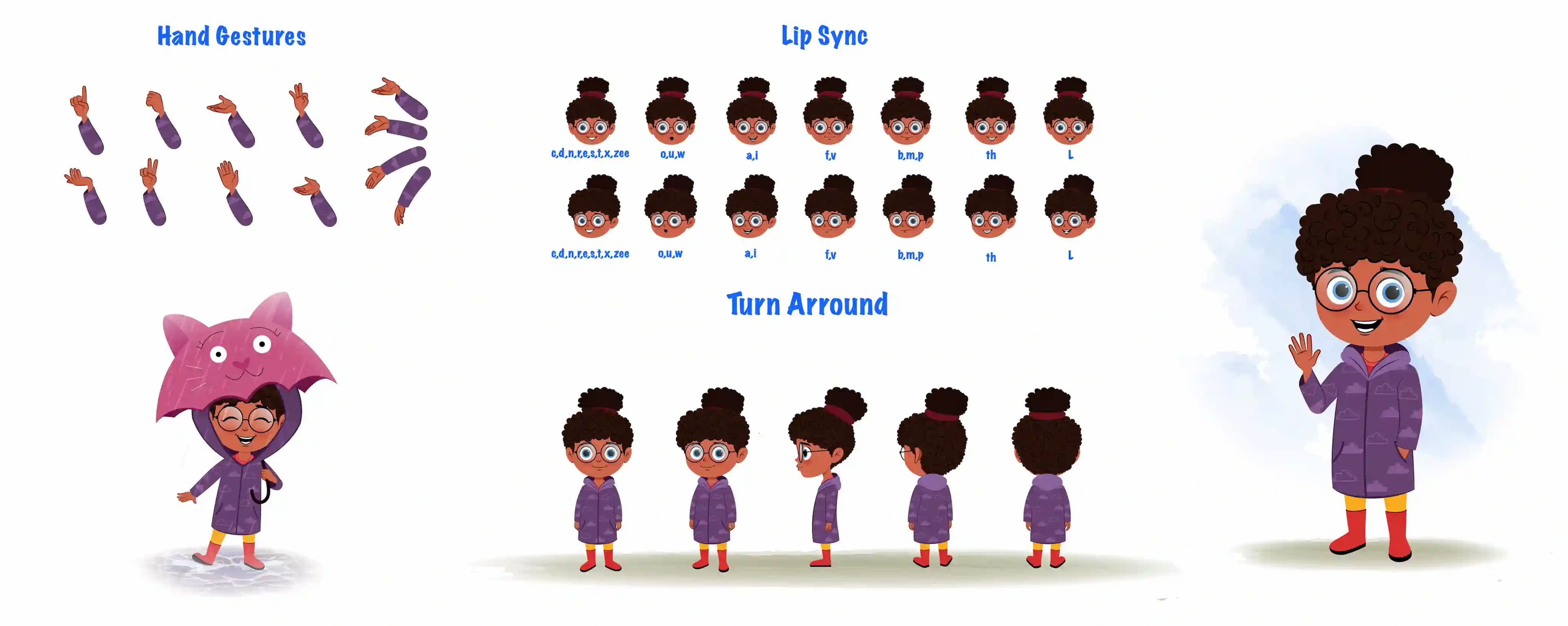 A black girl cartoon character construction/model sheet aka nova