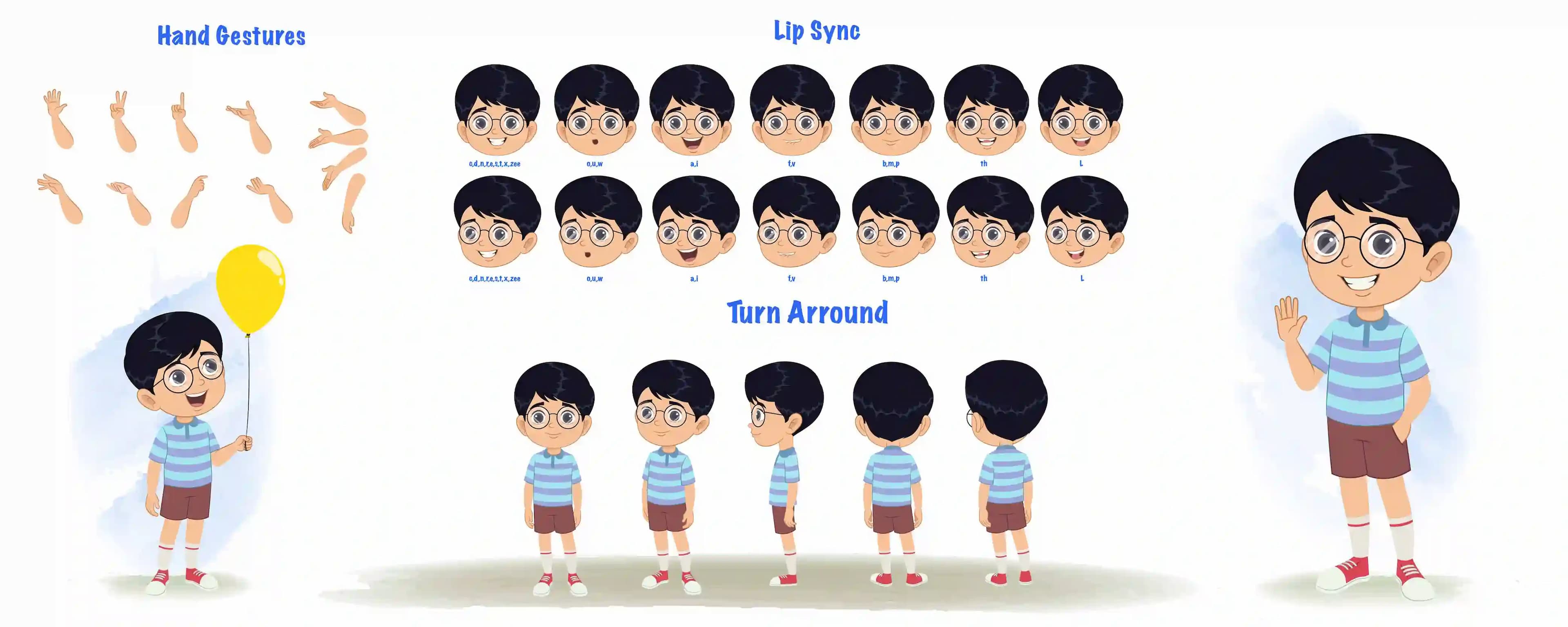 A little boy cartoon character construction/model sheet aka roy