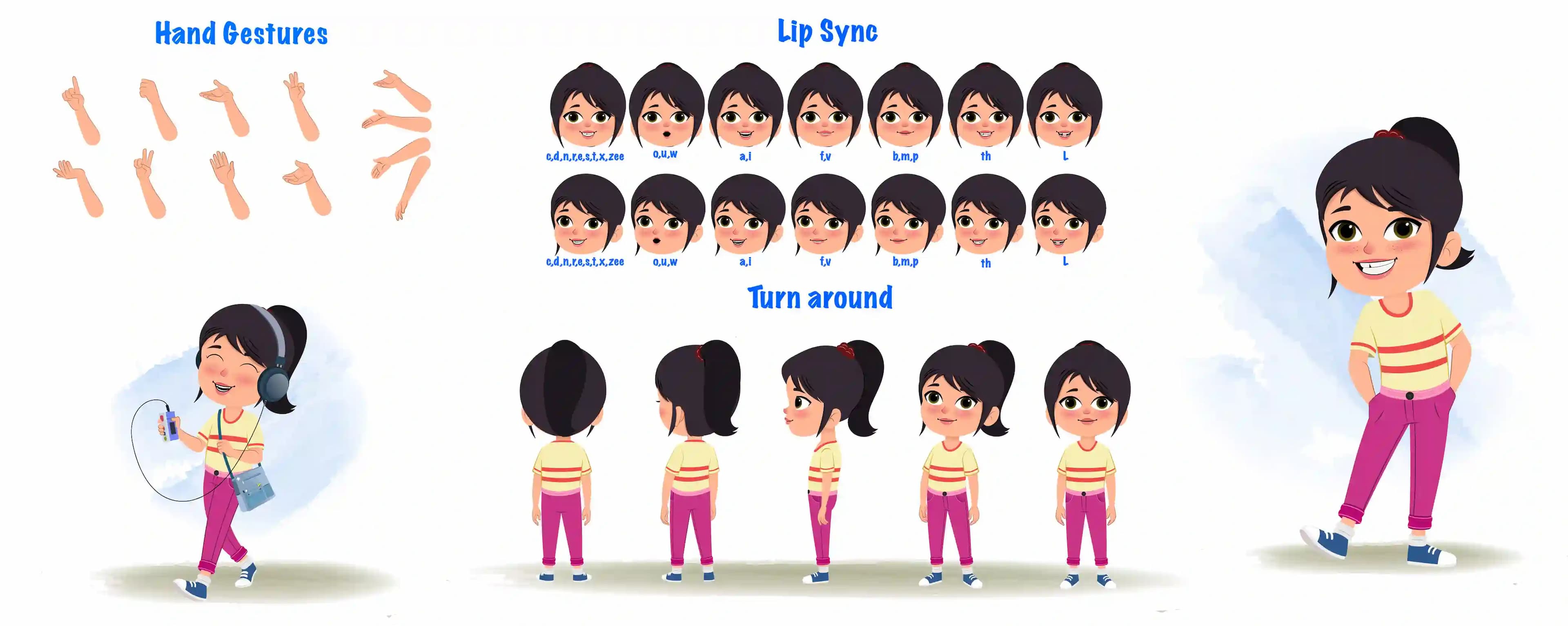 A little girl cartoon character construction/model sheet aka rosie