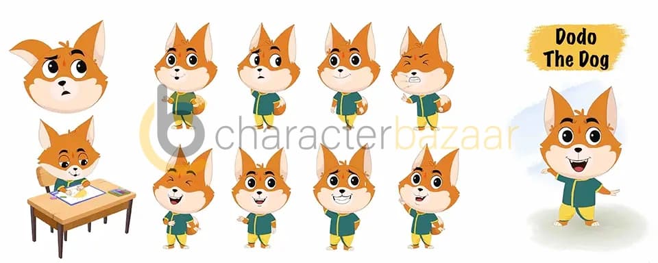 Dog animated vector cartoon character model sheet AKA Dodo the dog