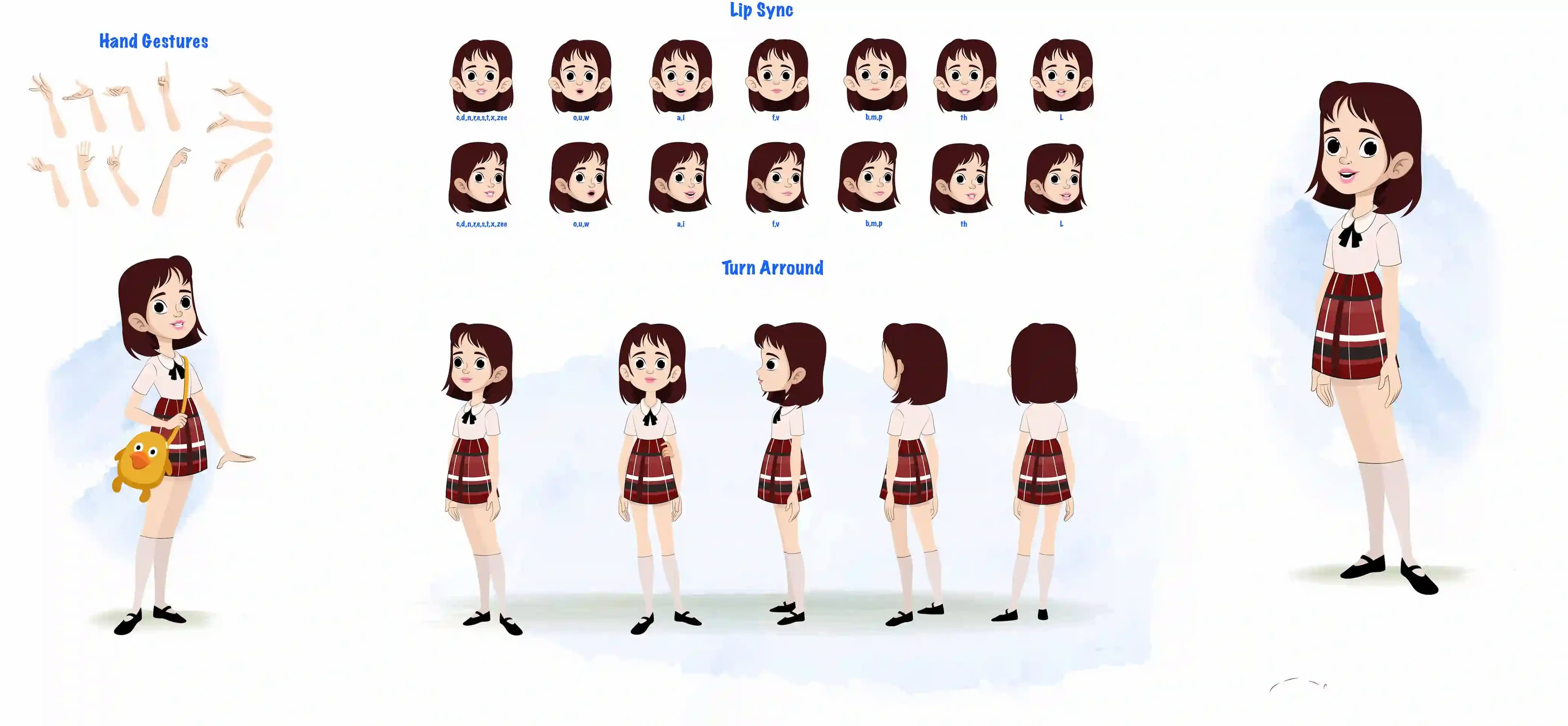 A skinny girl cartoon character construction/model sheet aka rax