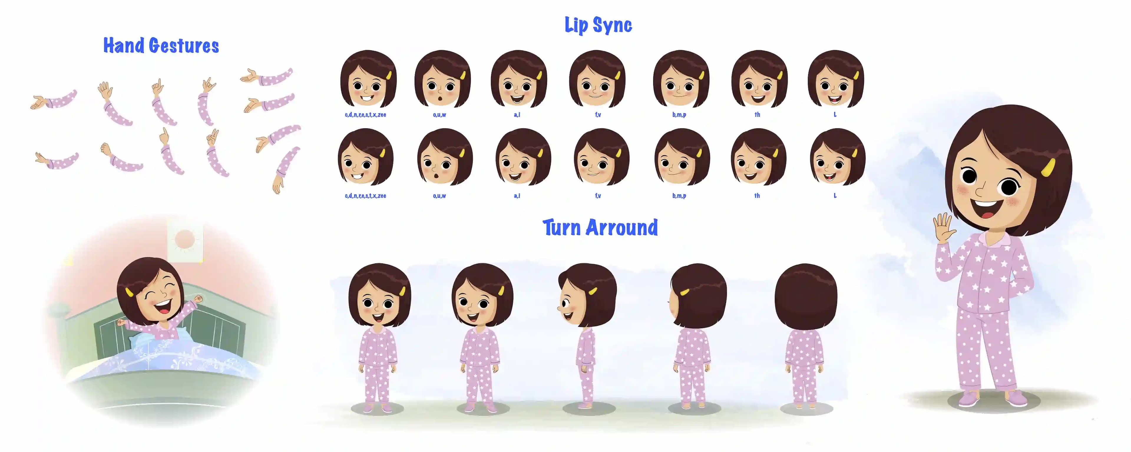 A cute girl cartoon character construction/model sheet aka misti