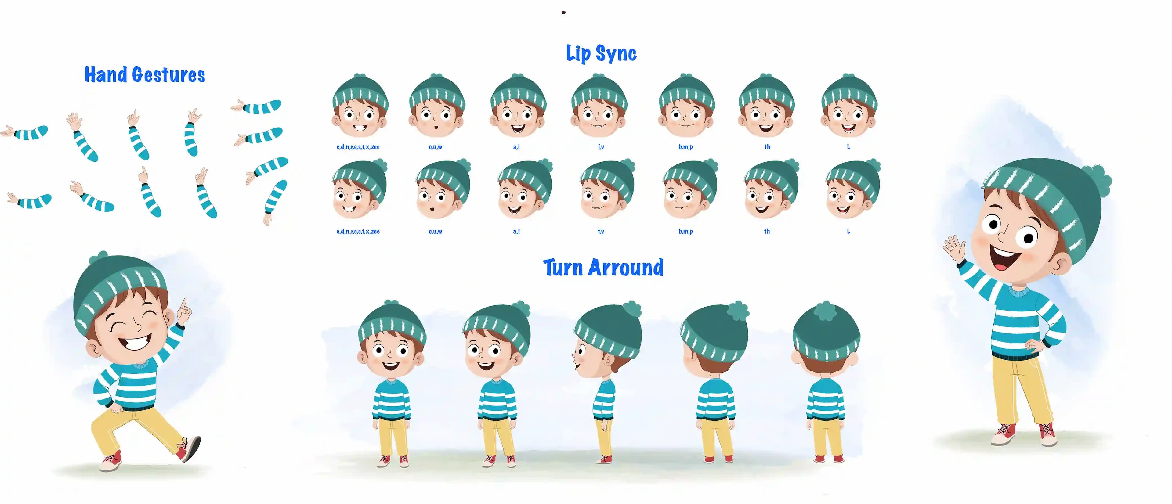 A little boy cartoon character construction/model sheet aka ari