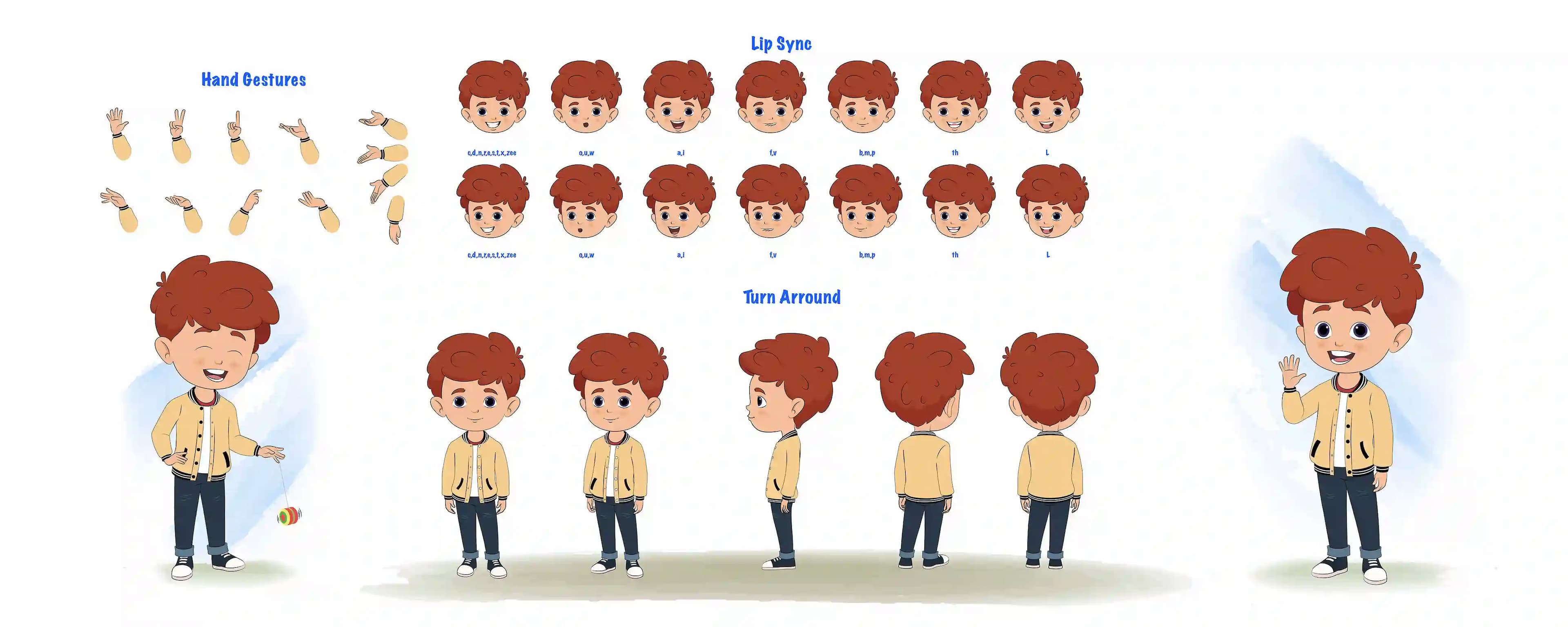A red hair boy cartoon character construction/model sheet aka sunny