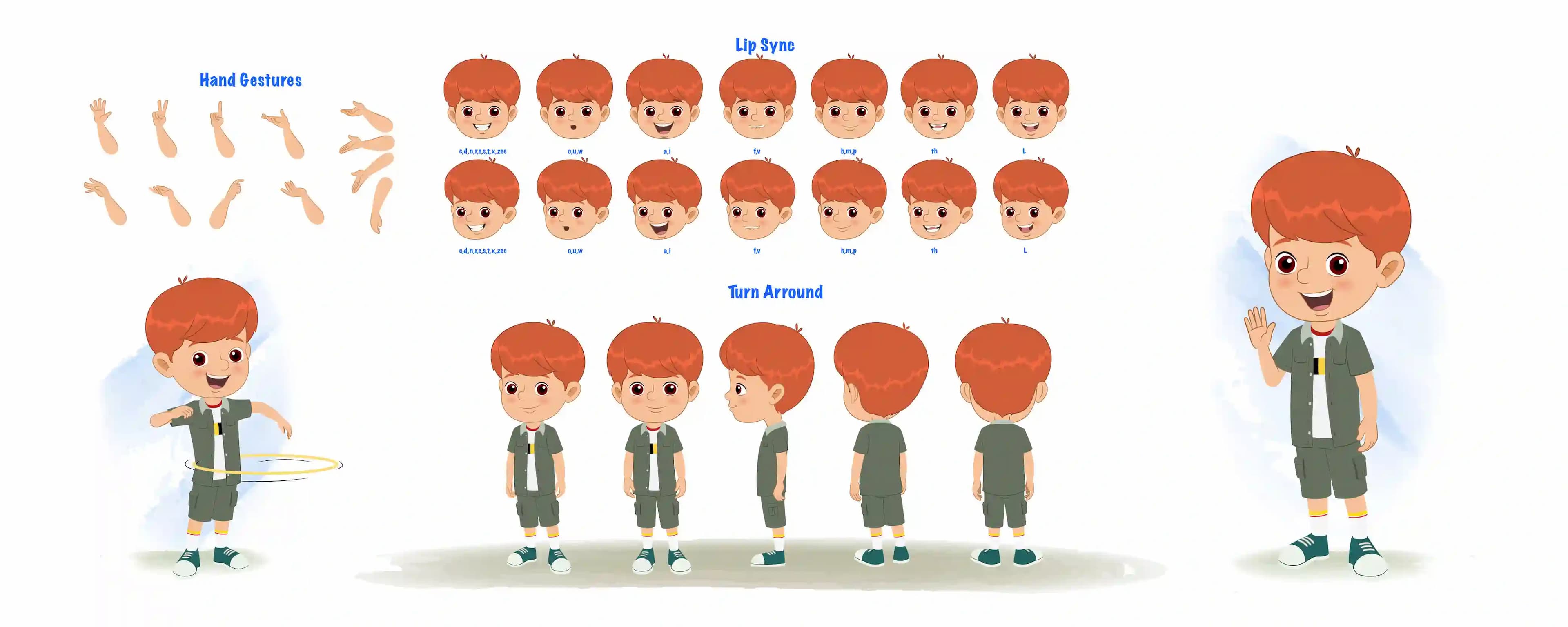 A little boy cartoon character construction/model sheet aka max