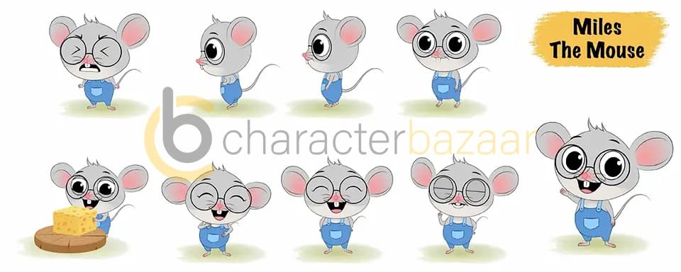 Cute mouse animated vector cartoon character model sheet AKA Miles The Mouse