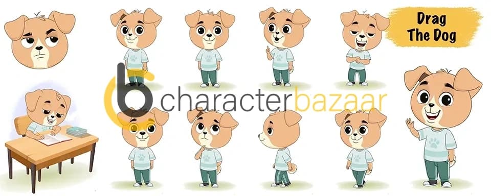 Cute dog animated vector cartoon character model sheet AKA Drag The Dog