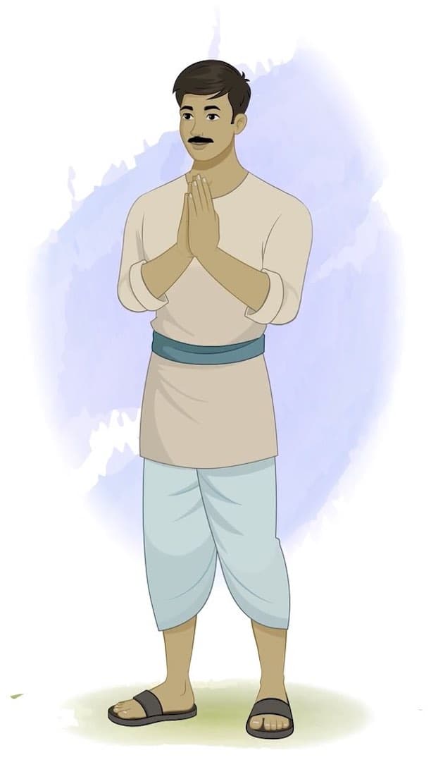 An Indian village man greeting animated vector cartoon character AKA Bhola