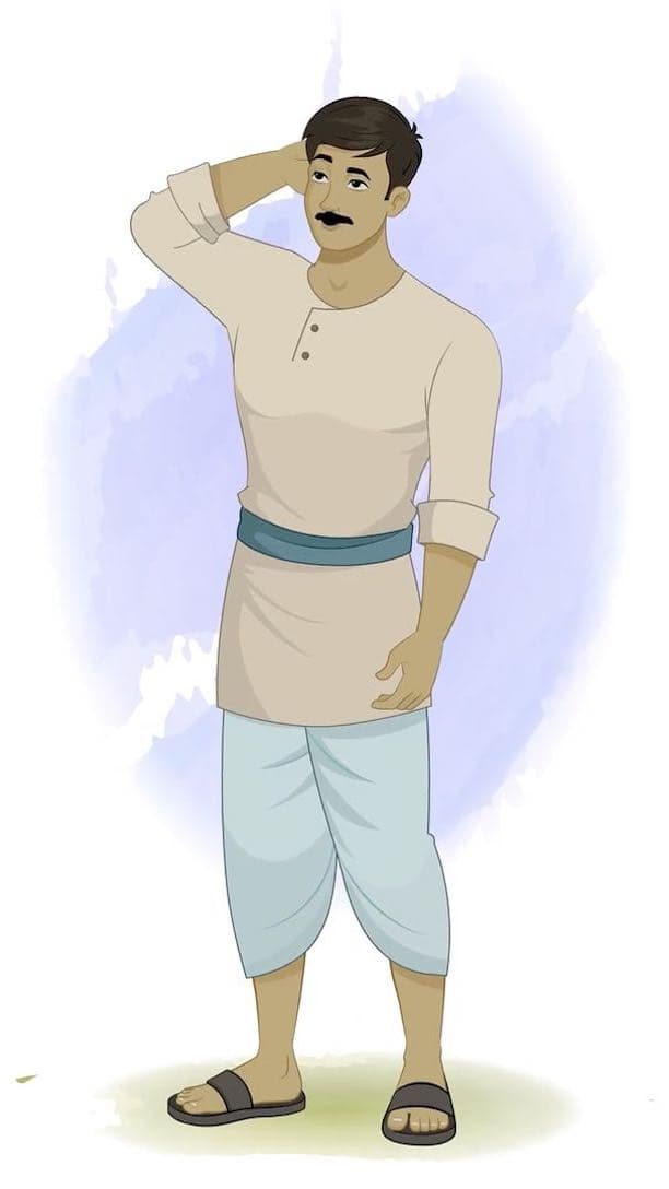 A confused Indian village man animated vector cartoon character AKA Bhola