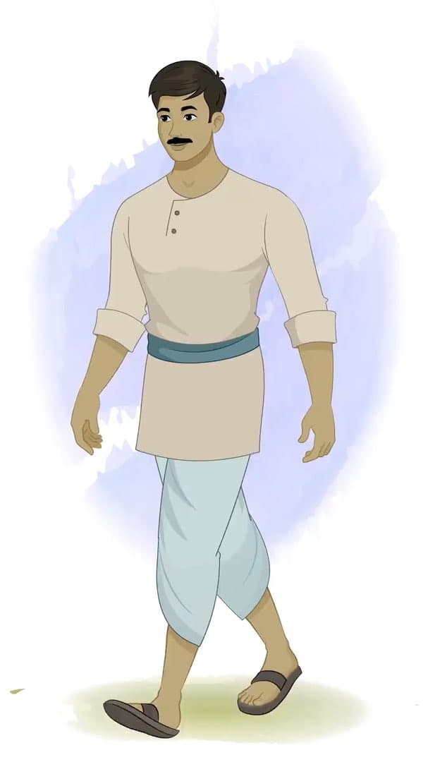 An Indian village man walking animated vector cartoon character AKA Bhola
