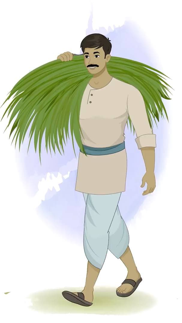 An Indian village man walking with grass animated vector cartoon character AKA Bhola