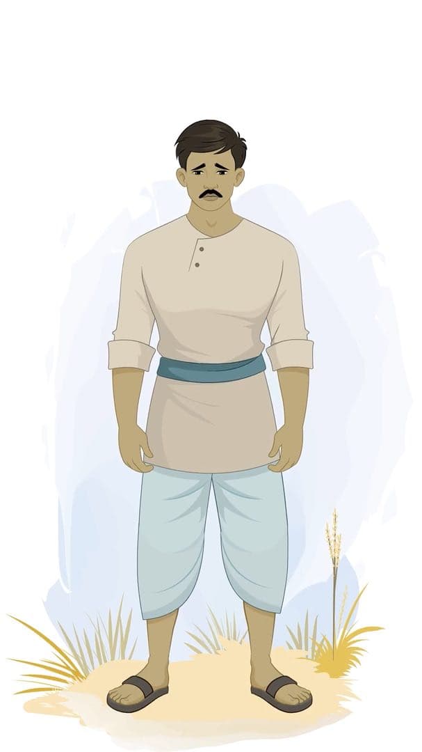 A sad Indian village man animated vector cartoon character AKA Bhola