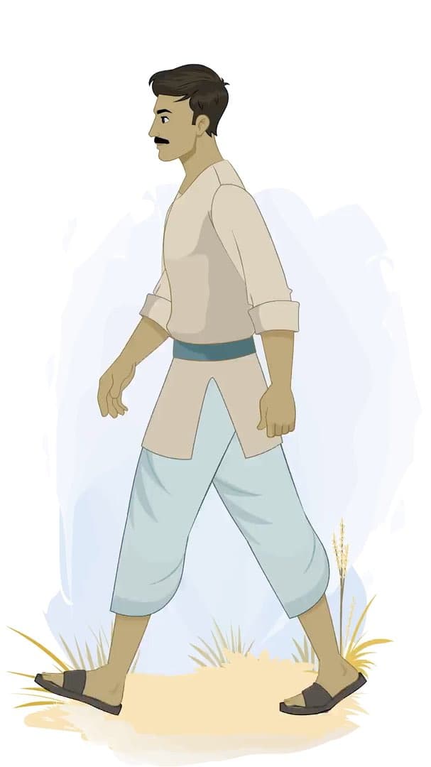 An Indian village man side walking animated vector cartoon character AKA Bhola