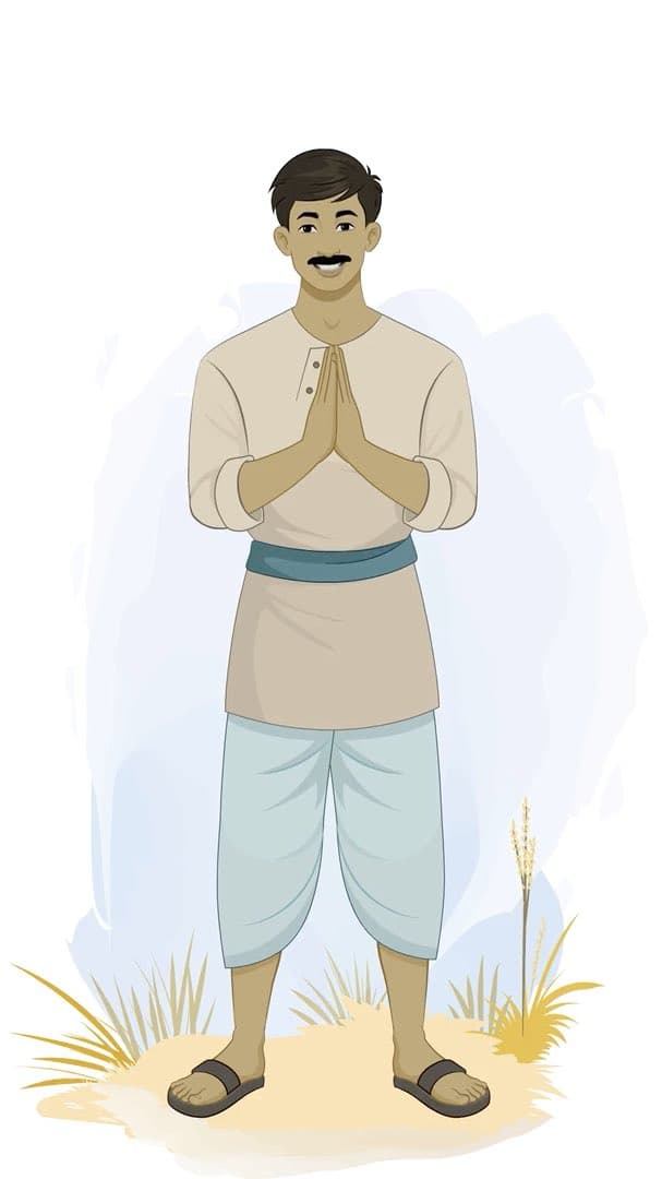 An Indian village man greeting animated cartoon character vector AKA Bhola