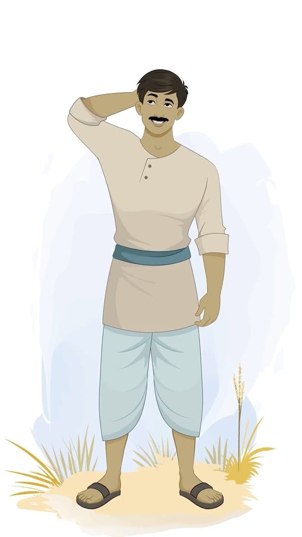 A confused Indian village man animated vector cartoon character AKA Bhola