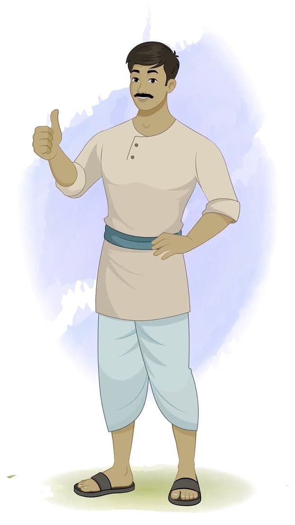 An Indian village man thumbs up animated vector cartoon character AKA Bhola