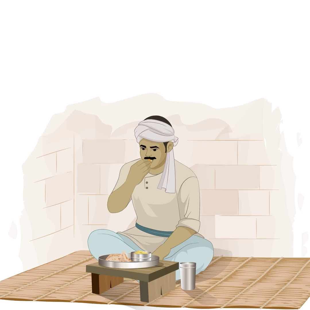 An Indian village man eating animated vector cartoon character AKA Bhola