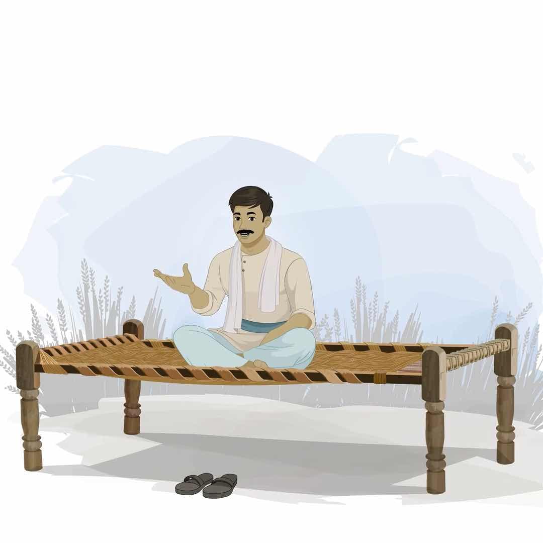 An Indian village man talking while sitting animated vector cartoon character AKA Bhola