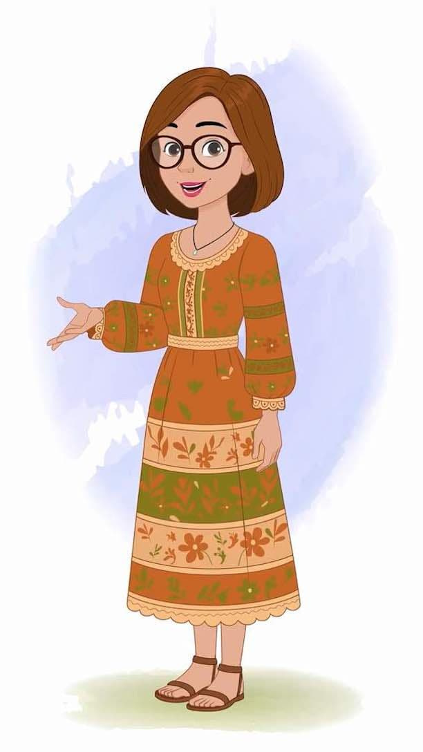 A beautiful woman in floral dress talking animated vector cartoon character AKA Gwen