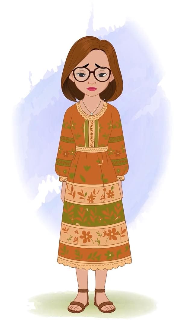 A beautiful sad woman in floral dress animated vector cartoon character AKA Gwen