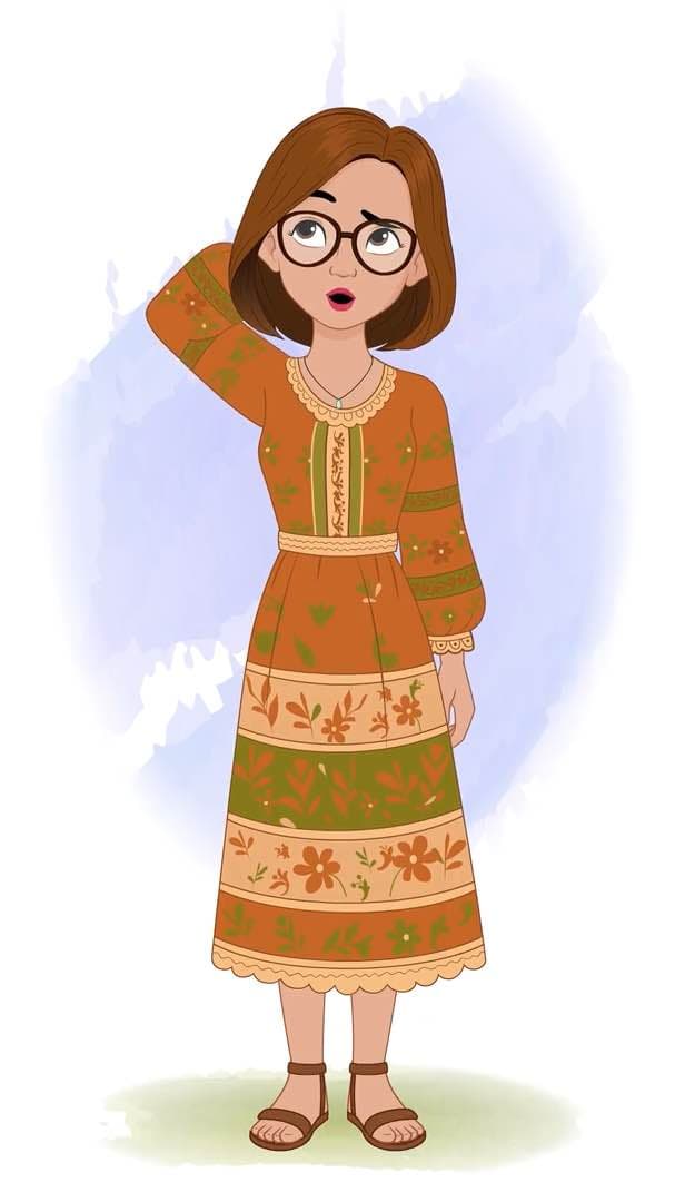 A beautiful confused woman in floral dress animated character cartoon vector AKA Gwen