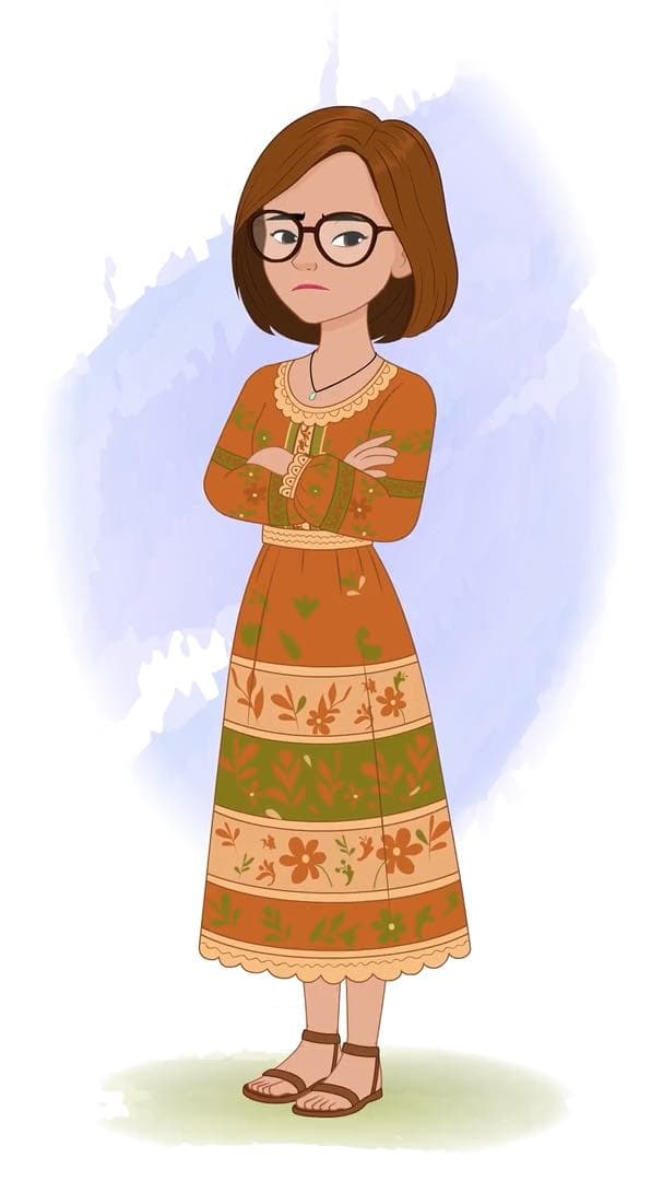 A beautiful annoyed woman in floral dress animated vector cartoon character AKA Gwen