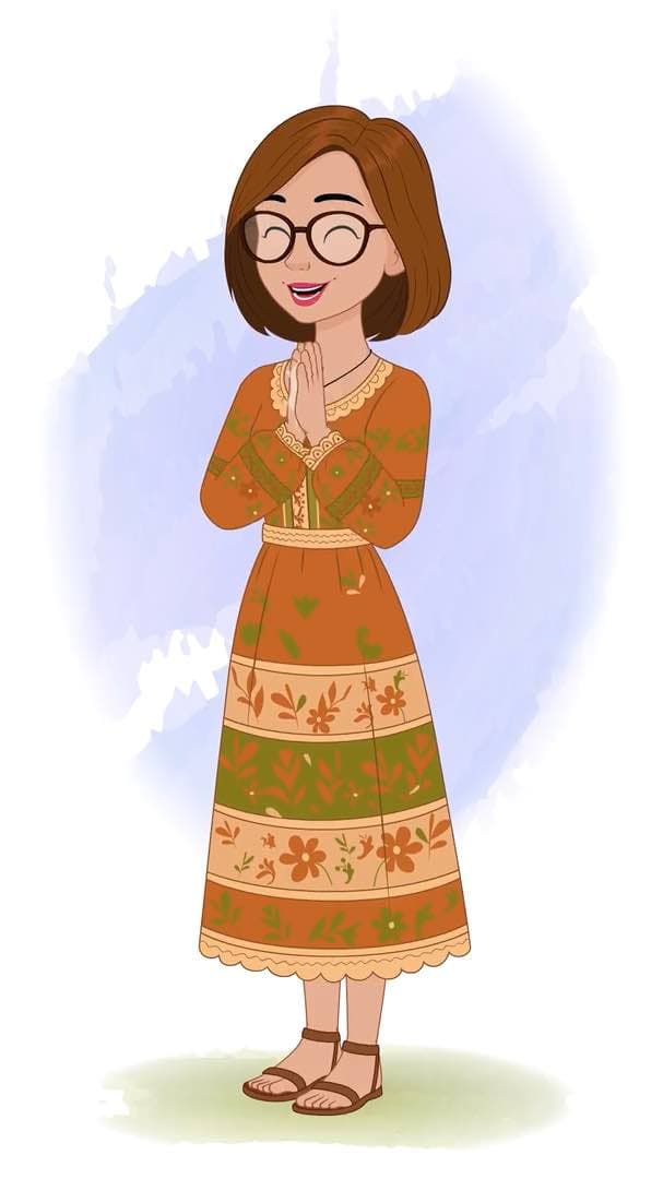 A beautiful woman in floral dress clapping animated vector cartoon character AKA Gwen