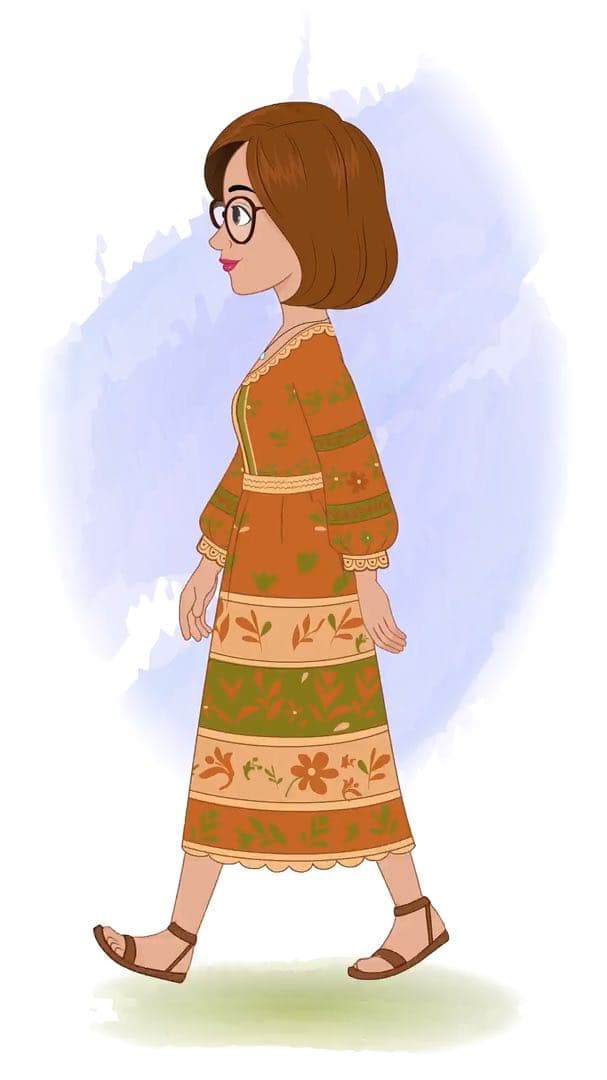 A beautiful woman in floral dress side walking animated vector cartoon character AKA Gwen