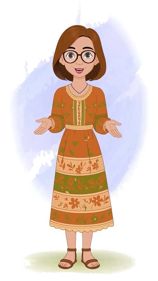 A beautiful woman in floral dress talking animated character cartoon vector AKA Gwen
