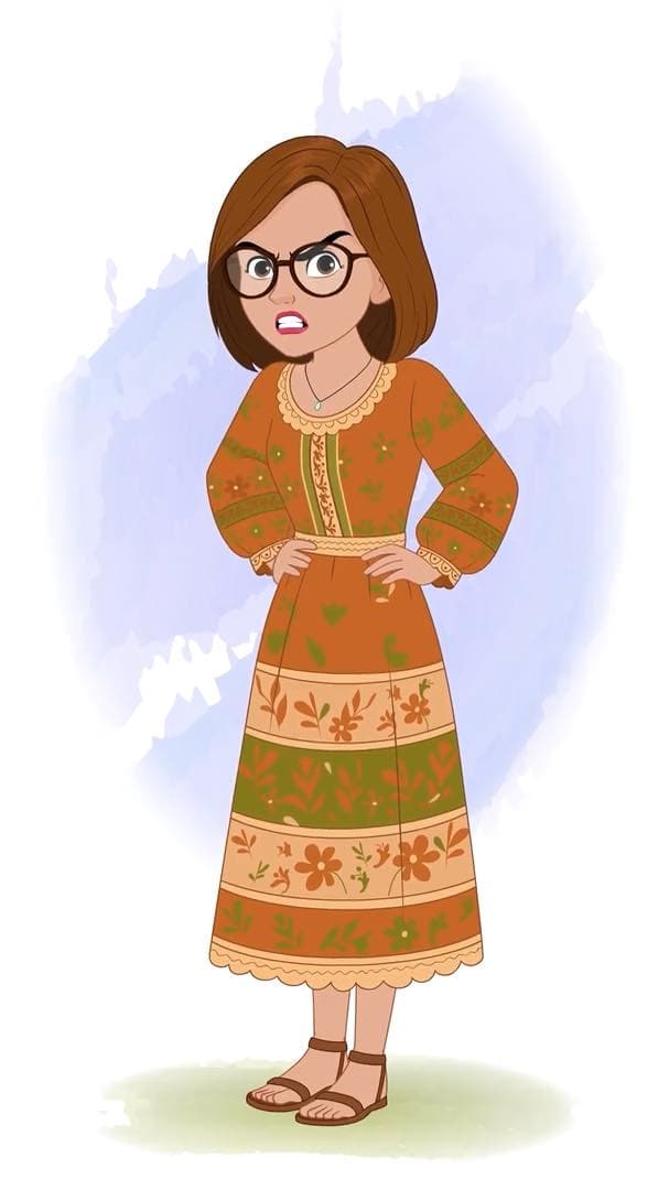 A beautiful angry woman in floral dress animated vector cartoon character AKA Gwen