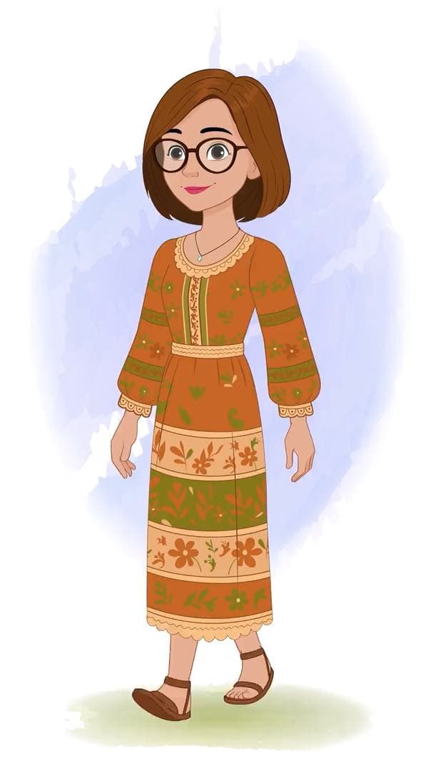 A beautiful woman in floral dress walking animated vector cartoon character AKA Gwen