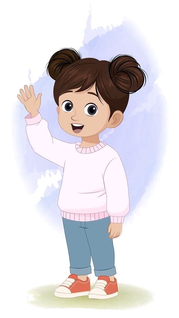 An adorable Indian girl saying hi animated vector cartoon character AKA Wamika