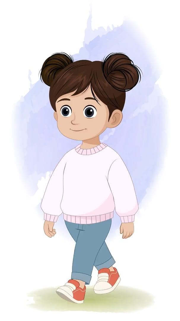 An adorable Indian girl walking animated vector cartoon character AKA Wamika