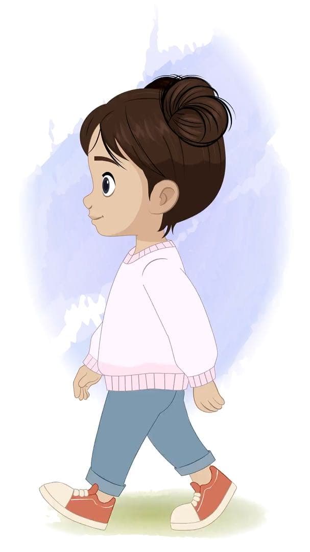 An adorable Indian girl side walking animated vector cartoon character AKA Wamika