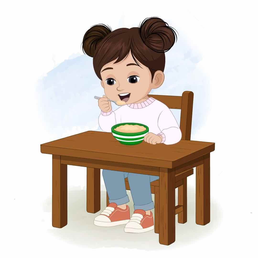 An adorable Indian girl eating food animated vector cartoon character AKA Wamika