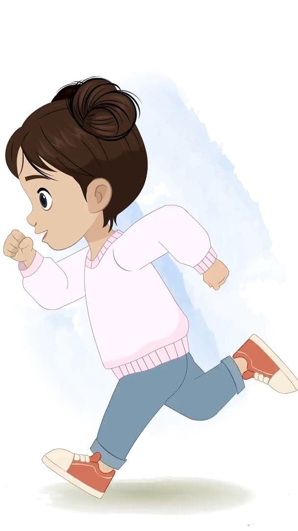 An adorable Indian girl side running animated vector cartoon character AKA Wamika