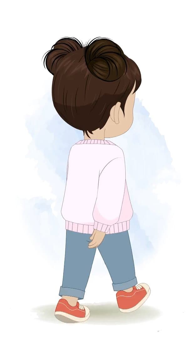 An adorable Indian girl walking in back third view  animated vector cartoon character AKA Wamika