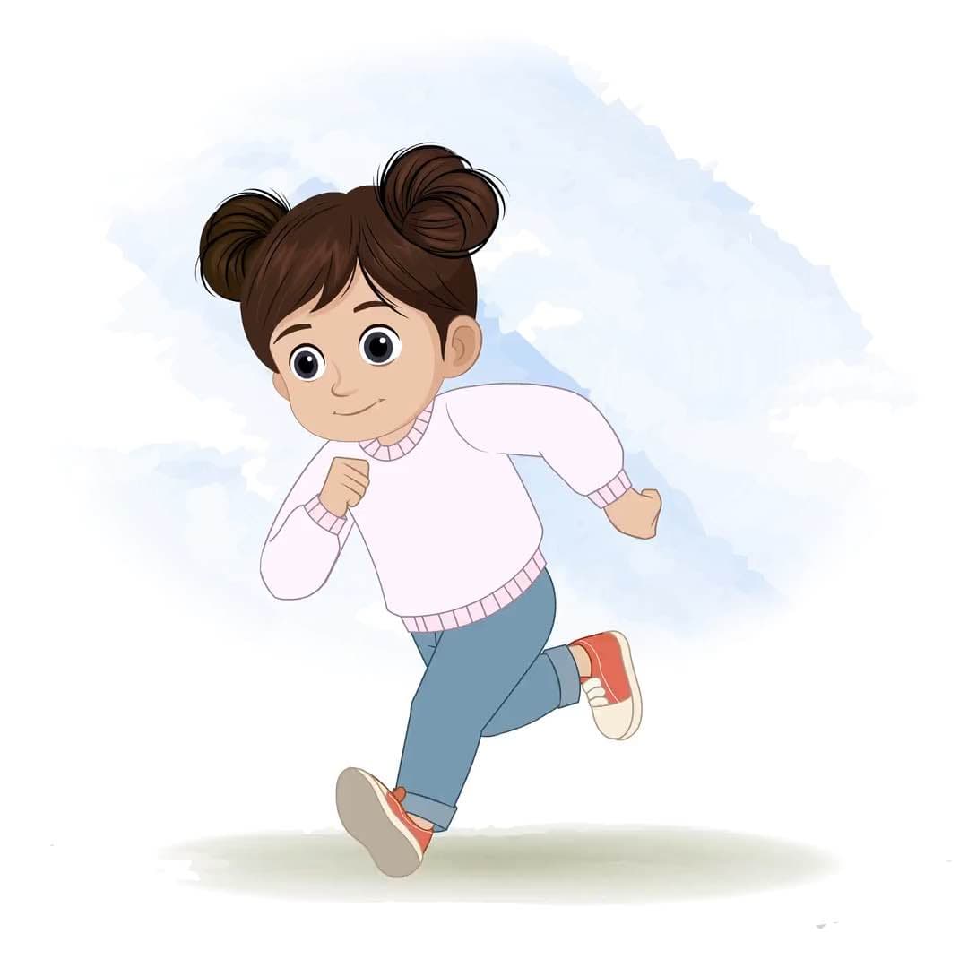 An adorable Indian girl running animated vector cartoon character AKA Wamika