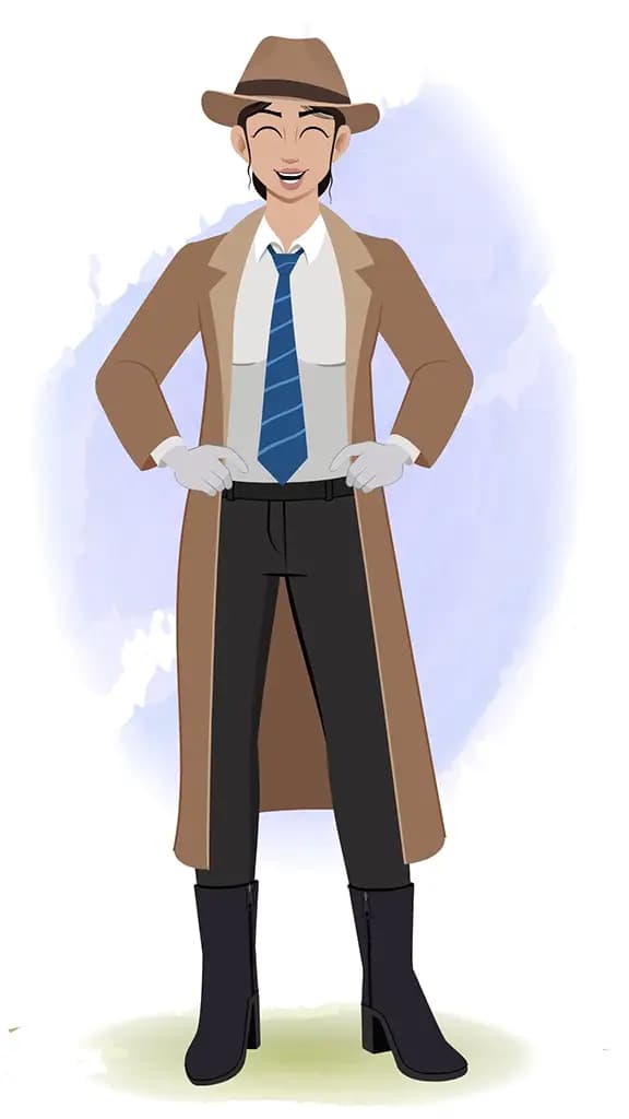 A female detective laughing animated cartoon character aka miss elena