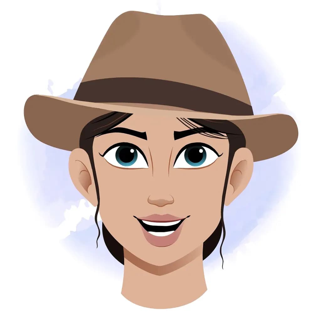 A female detective animated cartoon face with different facial expressions aka miss elena