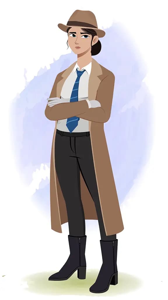 An annoyed female detective animated cartoon character aka miss elena 3/4