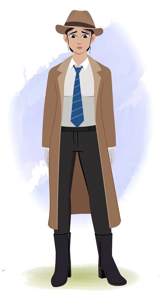 A female detective sad animated cartoon character aka miss elena