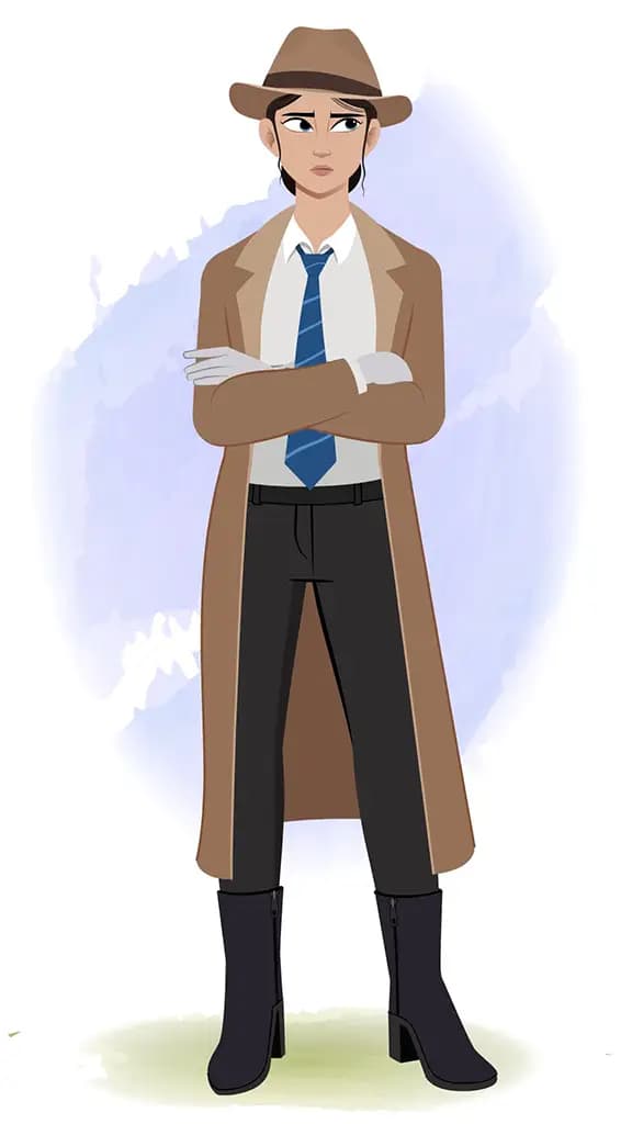 An annoyed female detective animated cartoon character aka miss elena