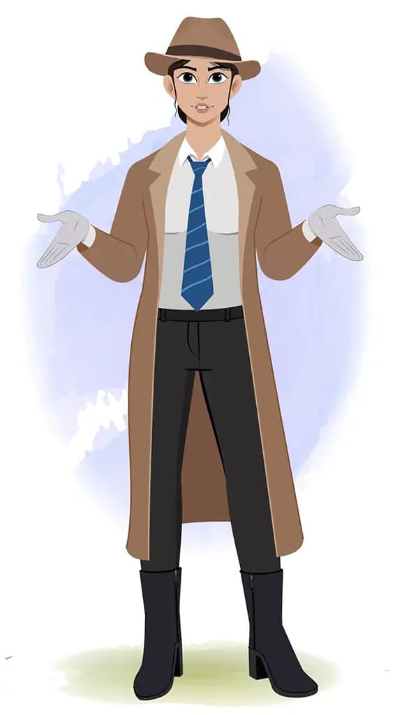 A female detective talking animated cartoon character aka miss elena