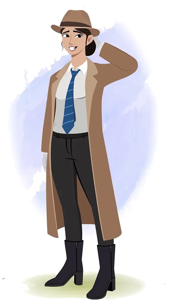 A nervous female detective animated cartoon character aka miss elena 3/4